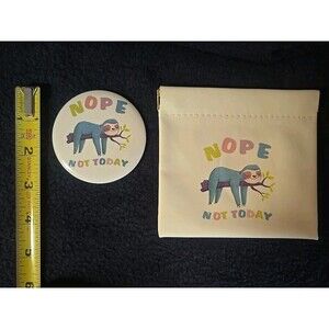 Funny Purse Mirror With Pouch Sloth "Nope Not Today"